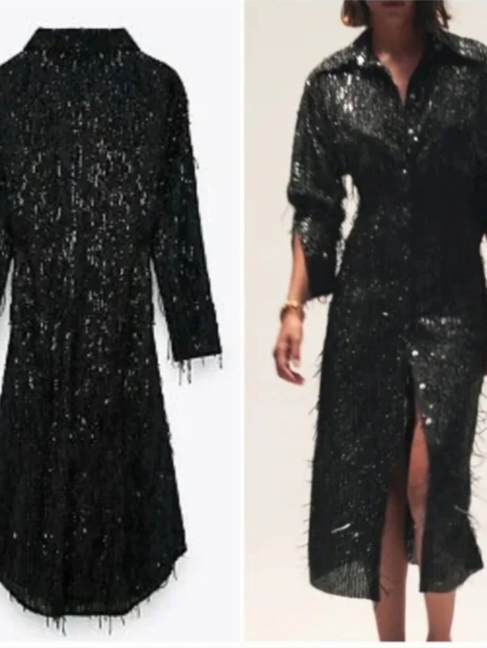 Zara Black Sequin Fringe Midi Dress